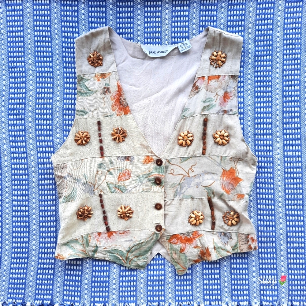Jane Ashley Beige Floral Embellished Vest